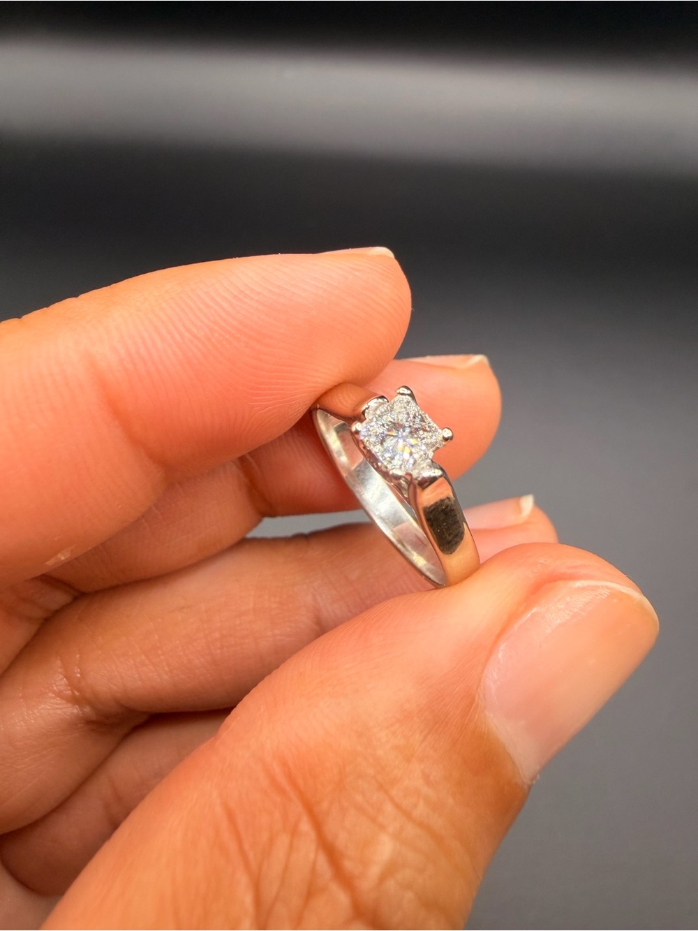 14k White Gold .30 Ct Princess Cut Diamond Ring Size 5.
